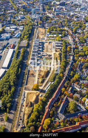 Vista aerea, cantiere Kronprinzenviertel per la nuova costruzione di appartamenti, am Wasserturm Südbahnhof, Westfalendamm, Dortmund, Ruhr area, Nord Foto Stock