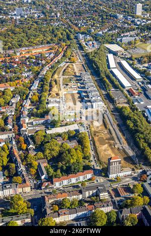 Vista aerea, cantiere Kronprinzenviertel per la nuova costruzione di appartamenti, am Wasserturm Südbahnhof, Westfalendamm, Dortmund, Ruhr area, Nord Foto Stock