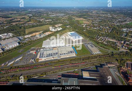 Veduta aerea, zona industriale Westfalenhütte, cantiere per Prologis Park Dortmund DC2, Centro logistico Rewe, Walzwerkstraße angolo Sinterstra Foto Stock