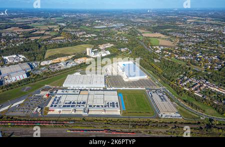 Veduta aerea, zona industriale Westfalenhütte, cantiere per Prologis Park Dortmund DC2, Centro logistico Rewe, Walzwerkstraße angolo Sinterstra Foto Stock