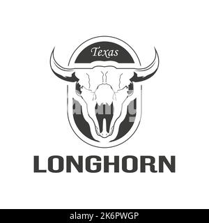 Retro Texas Longhorn Cow , Western Country Cow Farm Label Logo Design. Simbolo del vettore di disegno freddo Illustrazione Vettoriale