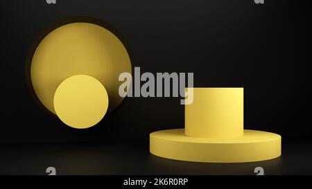 3d composizione di rendering con colori nero e giallo a cerchio e cilindro. rendering 3d Foto Stock