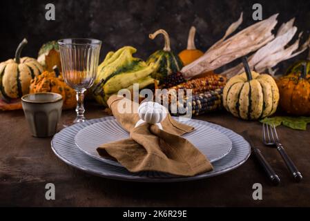 Autunno Autunno Thanksgiving tavolo impostazione Foto Stock