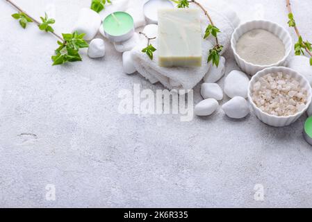 Concetto di spa. Cosmetici naturali di bellezza Foto Stock