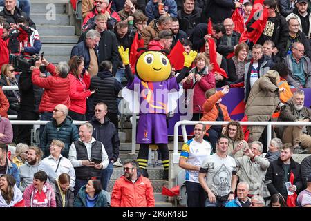 RugBee la mascotte della Coppa del mondo di Rugby nella folla durante la partita della Coppa del mondo di Rugby 2021 Inghilterra vs Samoa a St James's Park, Newcastle, Regno Unito, 15th ottobre 2022 (Photo by Mark Cosgrove/News Images) Foto Stock