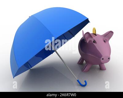 ombrello di protezione della banca Pig Coin 3D rendering Foto Stock
