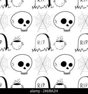 motivo senza cuciture halloween disegnate a mano semplici illustrazioni, sfondo Foto Stock