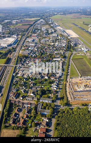 Vista aerea, parco industriale dell'aeroporto di Dortmund, Holzwickede, zona della Ruhr, Renania settentrionale-Vestfalia, Germania, DE, Europa, Aeroporto, Aereoporto, Commercial e Foto Stock