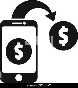 Icona ricezione contanti vettore semplice. Denaro ricevuto. Pagamento telefonico Illustrazione Vettoriale