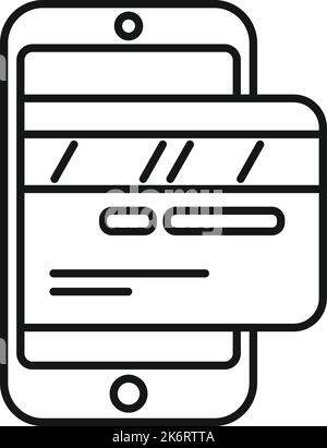 Telefono carta di credito icona vettoriale contorno. Invio di denaro. Attività di cassa Illustrazione Vettoriale