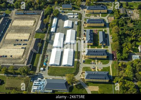 Veduta aerea, ex caserma Kanaal van Wessem, complesso abitativo e rifugio per rifugiati, Soest, Soester Börde, Renania settentrionale-Vestfalia, Germania, DE, Europa Foto Stock