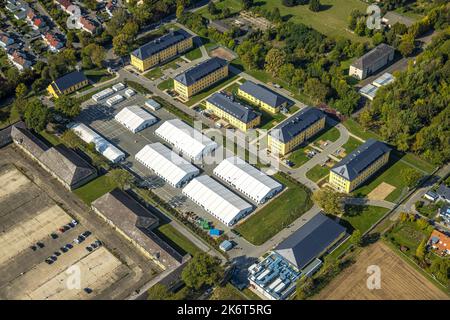 Veduta aerea, ex caserma Kanaal van Wessem, complesso abitativo e rifugio per rifugiati, Soest, Soester Börde, Renania settentrionale-Vestfalia, Germania, DE, Europa Foto Stock