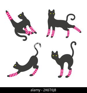 Set di carino allenarsi gatti. Illustrazione del fitness vettoriale. Illustrazione Vettoriale