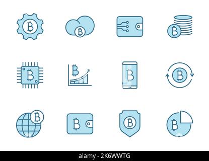 icone vettoriali di linea bitcoin in due colori Illustrazione Vettoriale