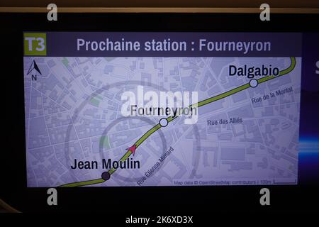 Frankreich, St-Etienne, Straßenbahn, Fahrgastinformation // Francia, St-Etienne, Tram, tram, informazioni sui passeggeri Foto Stock