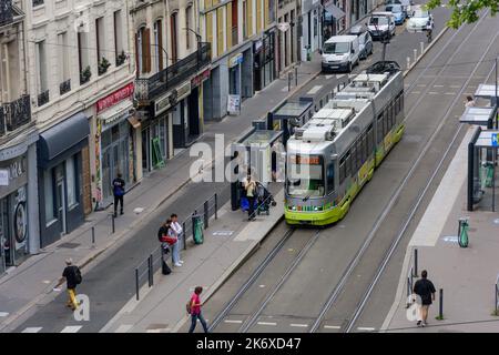 Frankreich, St-Etienne, Straßenbahn T1 Carnot // Francia, St-Etienne, Tramway, Streetcar T1 Carnot Foto Stock