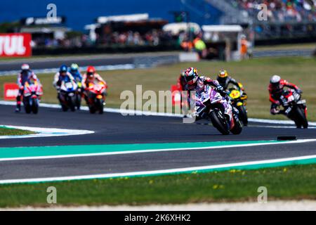 16th ottobre 2022 ; Phillip Island Grand Prix Circuit, Melbourne, Victoria, Australia: MotoGP d'Australia, giorno di gara: PRAMAC Racing rider Jorge Martin durante la gara Credit: Action Plus Sports Images/Alamy Live News Foto Stock