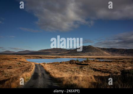 Ampio paesaggio intorno Lough Gar, contea Mayo, Ireland.tracce di taglio del prato sono visibili sulle rive del lago. Foto Stock