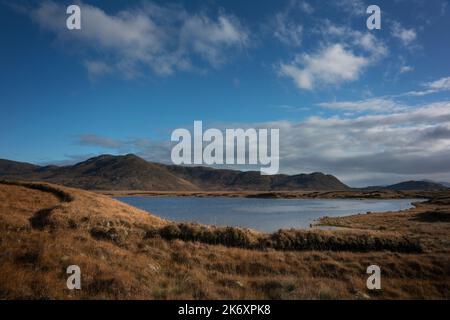 Ampio paesaggio intorno Lough Gar, contea Mayo, Ireland.tracce di taglio del prato sono visibili sulle rive del lago. Foto Stock