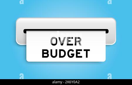 Banner coupon bianco con parola sul budget della macchina su sfondo di colore blu Illustrazione Vettoriale