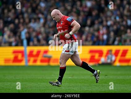 Twickenham, Regno Unito. 16th Ott 2022. Premiership Rugby. Harlequins V Leicester Tigers. Lo Stoop. Twickenham. DaN Cole (Leicester) durante la partita di rugby Harlequins V Leicester Tigers Gallagher Premiership. Credit: Sport in Pictures/Alamy Live News Foto Stock