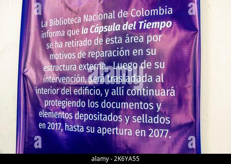 Bogota Colombia, Santa Fe Biblioteca Nacional de Colombia National Library of Colombia, lingua spagnola Time Capsule Future 2077 mostra mostre colle Foto Stock