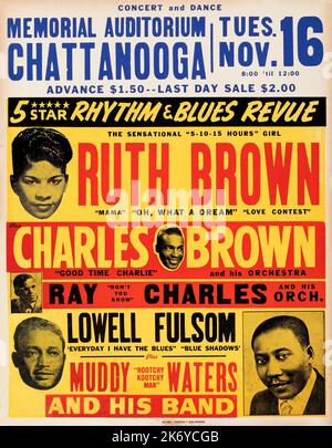 Muddy Waters, Ray Charles, Ruth Brown 1954 R&B Revue Concert Poster Foto Stock