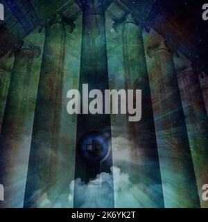 Keyhole e antiche colonne. Rendering 3D Foto Stock