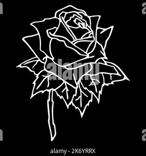 immagine di un contorno bianco di un fiore su sfondo nero primo piano, arte, design Foto Stock