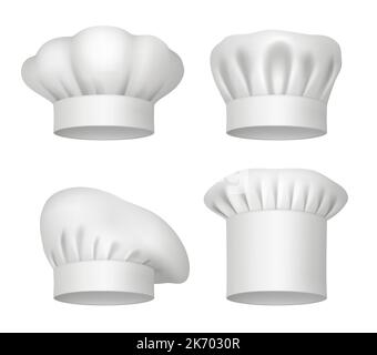 Cappelli da chef. Cuoco culinario professionale realistico vestiti cappelli e bandanas decente illustrazioni vettoriali mockup Illustrazione Vettoriale