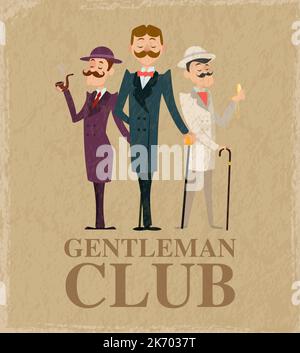 Club per Signore. personaggi classici in piedi in giacche cappotti e cappelli. modello poster vettoriale Illustrazione Vettoriale