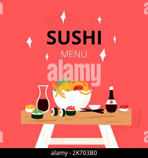 Menu del tavolo di sushi Rosso Illustrazione Vettoriale