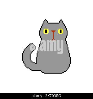 Cat pixel ART isolato. Animale domestico a 8 bit. Illustrazione del vettore con pixel Illustrazione Vettoriale