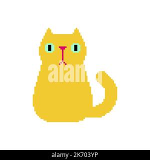Cat pixel ART isolato. Animale domestico a 8 bit. Illustrazione del vettore con pixel Illustrazione Vettoriale