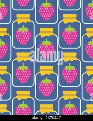 Vaso con marmellata di fragole modello senza cuciture. Texture vettoriale Illustrazione Vettoriale