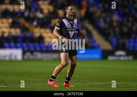 Warrington, Regno Unito. 16th ottobre 2022. Jordan Rapana of New Zealand durante la partita della Coppa del mondo di rugby 2021 Nuova Zelanda vs Libano allo stadio Halliwell Jones di Warrington, Regno Unito, 16th ottobre 2022 (Photo by Craig Thomas/News Images) Credit: News Images LTD/Alamy Live News Foto Stock