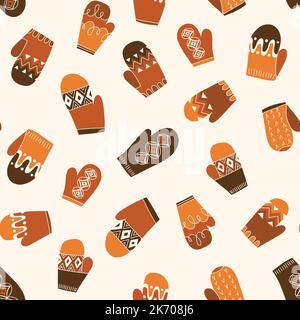 Motivo Mittens Vector senza cuciture lavorato a maglia retro colorato Illustrazione Vettoriale