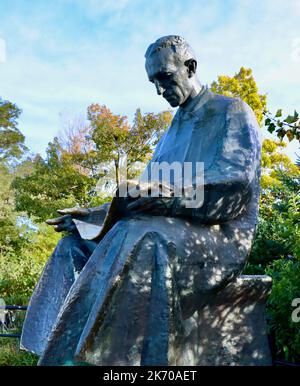 Statua di Nicola Tesla al parco di Goat Island. Nikola Tesla e George Westinghouse costruirono la prima centrale idroelettrica a Niagara Falls Foto Stock