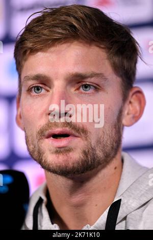 Il belga David Goffin ha illustrato nel corso di una conferenza stampa al torneo europeo Open Tennis ATP, ad Anversa, domenica 16 ottobre 2022. FOTO DI BELGA LAURIE DIEFFEMBACQ Foto Stock