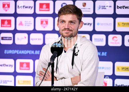 Il belga David Goffin ha illustrato nel corso di una conferenza stampa al torneo europeo Open Tennis ATP, ad Anversa, domenica 16 ottobre 2022. FOTO DI BELGA LAURIE DIEFFEMBACQ Foto Stock