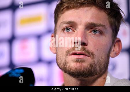 Il belga David Goffin ha illustrato nel corso di una conferenza stampa al torneo europeo Open Tennis ATP, ad Anversa, domenica 16 ottobre 2022. FOTO DI BELGA LAURIE DIEFFEMBACQ Foto Stock