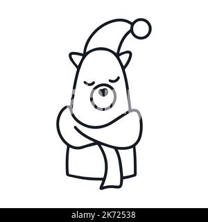 Orso polare di Natale in cappello e sciarpa doodle illustrazione Illustrazione Vettoriale