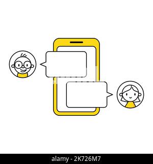 Smartphone con bolle di chat. Conversazione, dialogo, messaggistica o supporto online. Illustrazione del vettore. Illustrazione Vettoriale