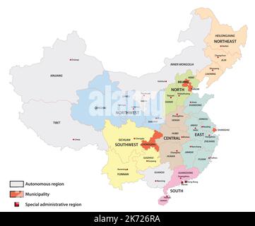 Mappa vettoriale delle divisioni amministrative a livello di contea della Cina Foto Stock
