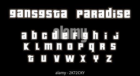 Gangsta Alphabet per tifosi di calcio, hooligan e rapper. Lettere bianche in grassetto. Pronto per emblema, logo, simboli, progetti grafici. Illustrazione Vettoriale