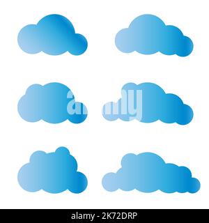 Set di cielo blu, nuvole. Icona nuvola, forma nuvola. Set di nuvole diverse. Raccolta di icone nuvola, forma, etichetta, simbolo. Vettore elemento grafico Illustrazione Vettoriale