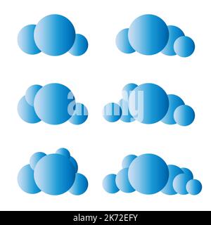 Nuvole bianche 3D poste isolate su uno sfondo blu. Rendering morbido cartone animato morbido morbido morbido morbido icona nuvole nel cielo blu. vettore di forme geometriche 3d Illustrazione Vettoriale