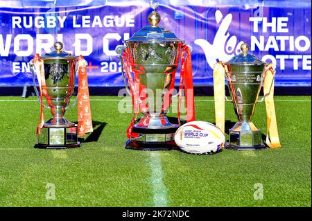 14/10/2022, i 2021 Rugby League World Cups in mostra a Newcastle il giorno prima per la cerimonia di apertura del giorno a St James Park, Newcastle, Regno Unito Foto Stock