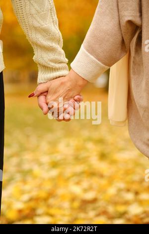 Mani che tengono insieme su uno sfondo naturale Foto Stock
