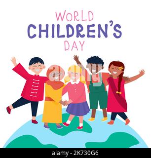 Poster della Giornata Mondiale dei Bambini con bambini internazionali Illustrazione Vettoriale